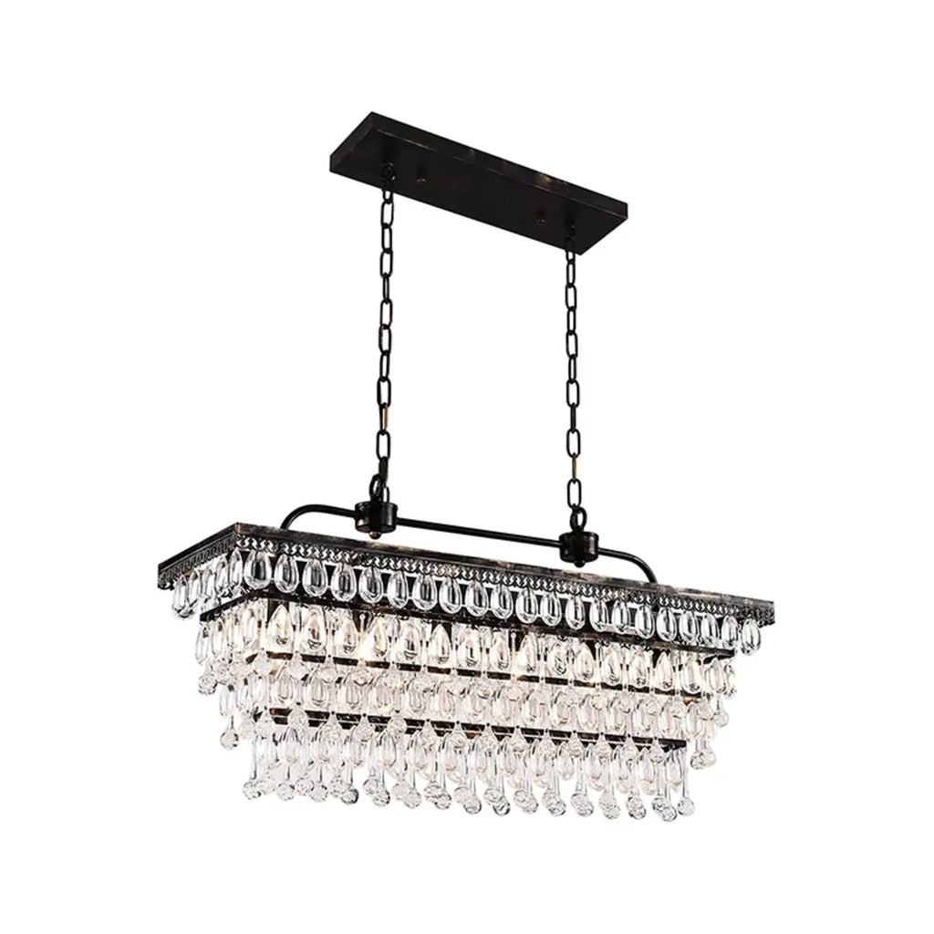 Contemporary Crystal Matte Black Island Pendant Light