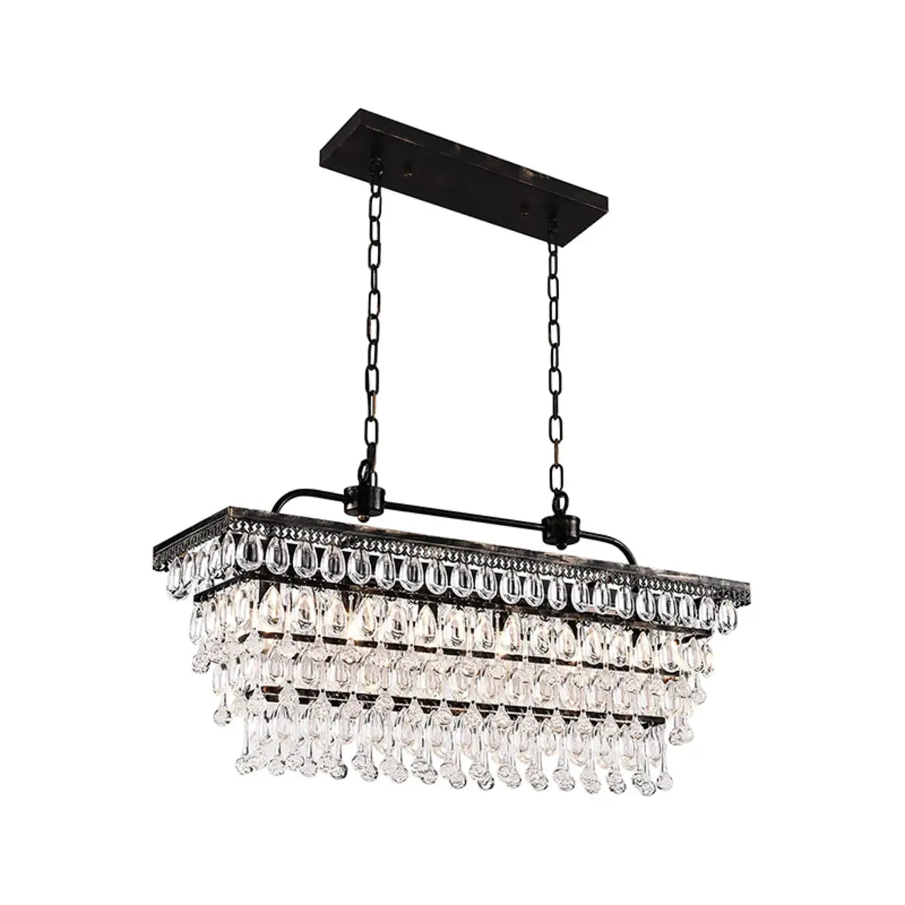Contemporary Crystal Matte Black Island Pendant Light