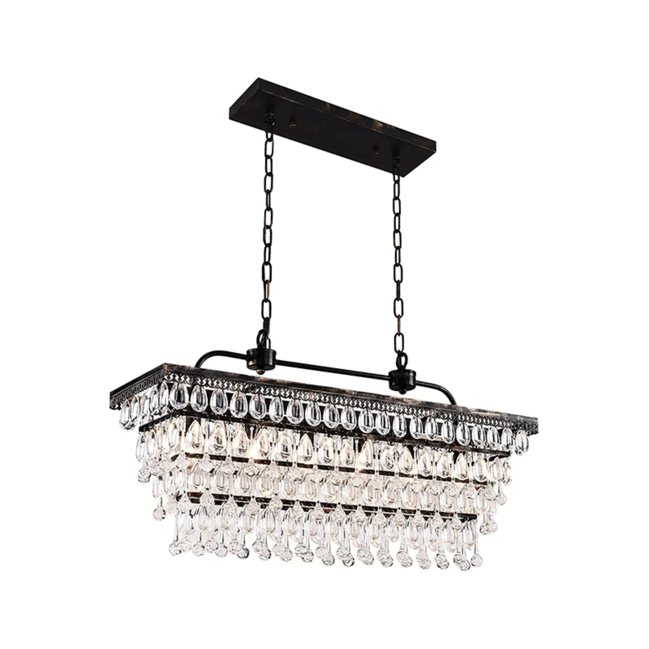 Contemporary Crystal Matte Black Island Pendant Light