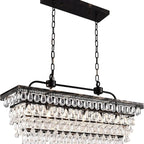Contemporary Crystal Matte Black Island Pendant Light