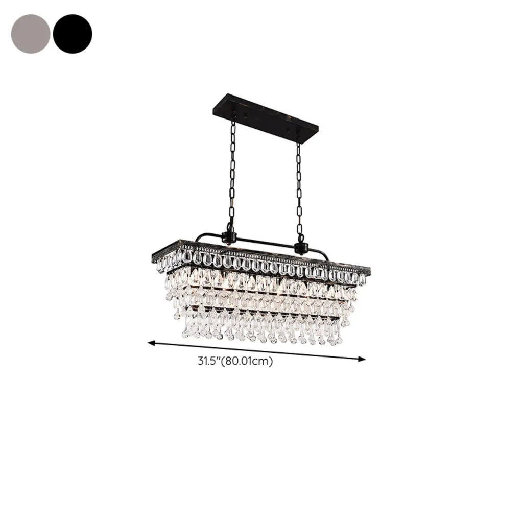 Contemporary Crystal Matte Black Island Pendant Light
