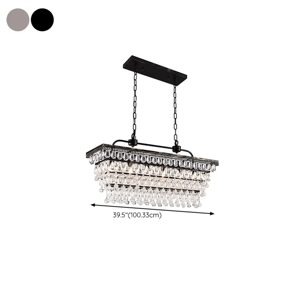 Contemporary Crystal Matte Black Island Pendant Light