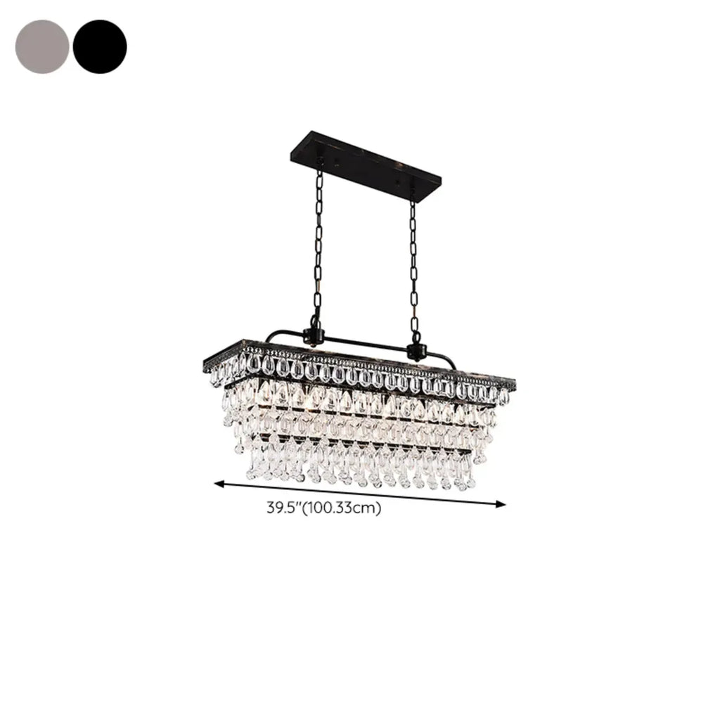 Contemporary Crystal Matte Black Island Pendant Light