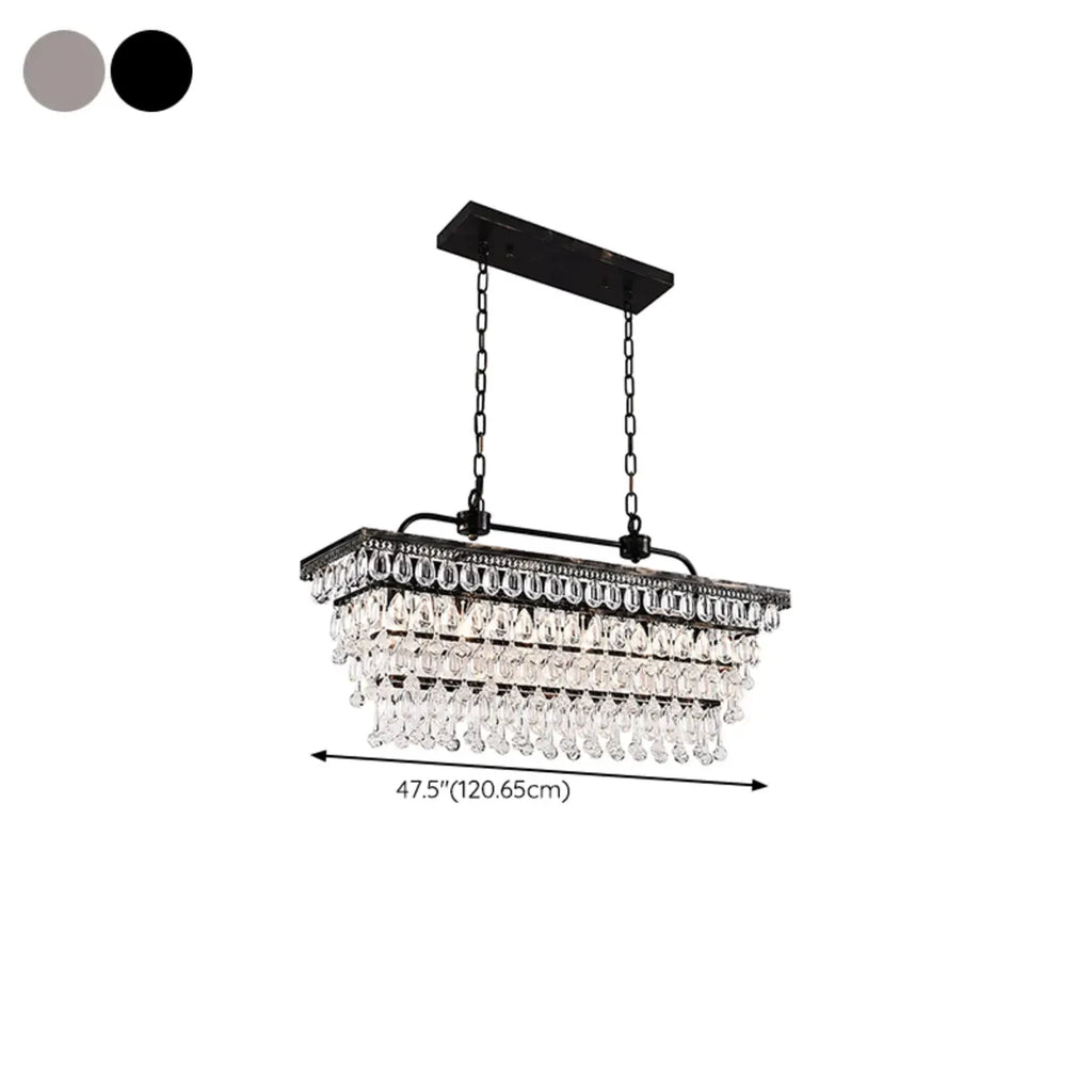 Contemporary Crystal Matte Black Island Pendant Light