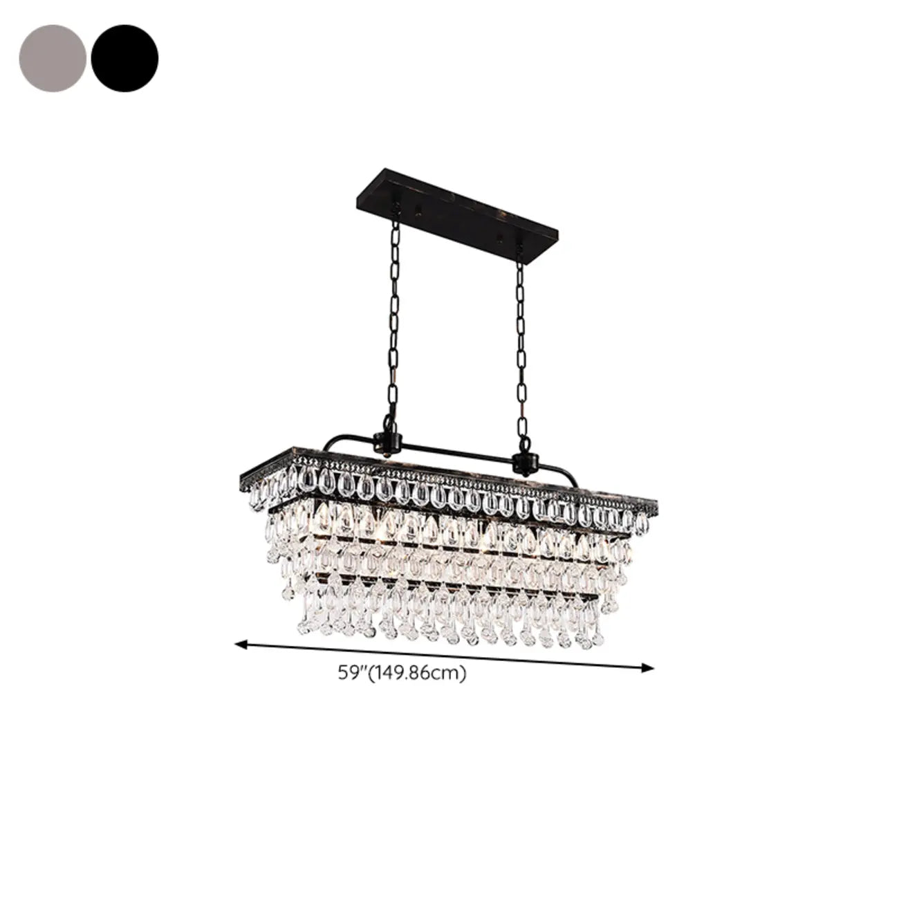 Contemporary Crystal Matte Black Island Pendant Light