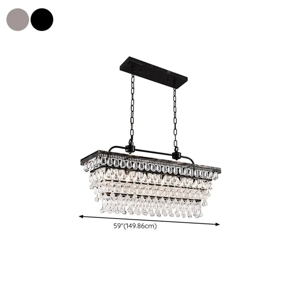 Contemporary Crystal Matte Black Island Pendant Light