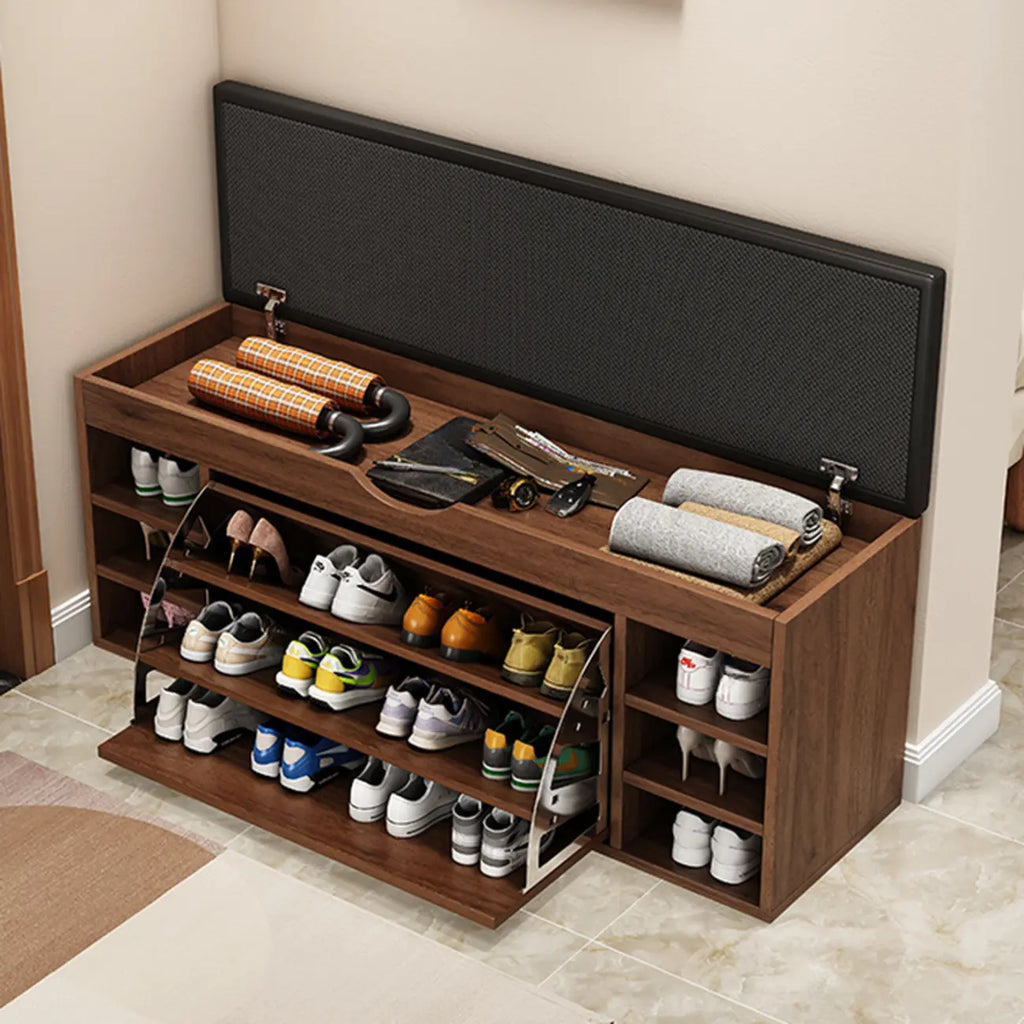 Entryway Drop Front Shoe Storage Bench with Flip-Top