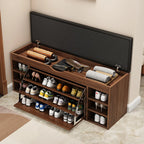 Entryway Drop Front Shoe Storage Bench with Flip-Top