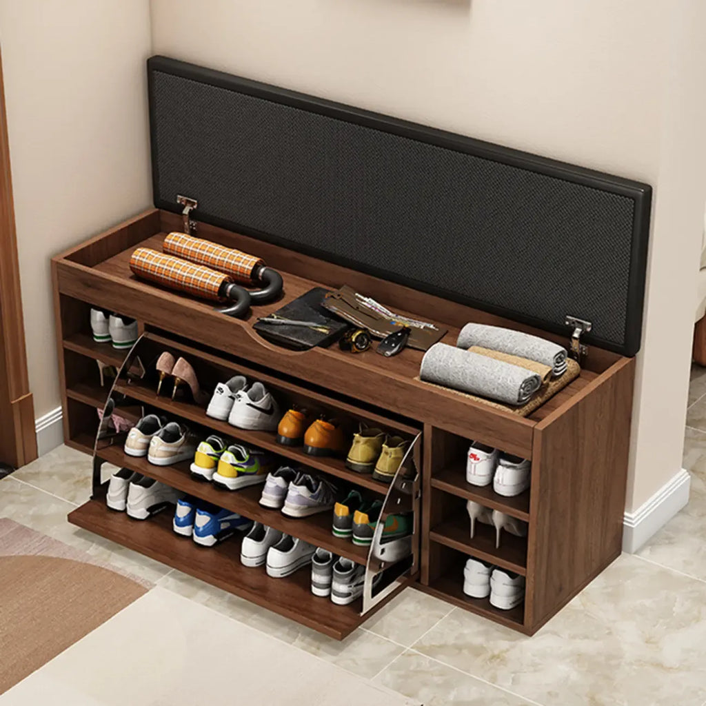 Entryway Drop Front Shoe Storage Bench with Flip-Top