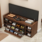 Entryway Drop Front Shoe Storage Bench with Flip-Top