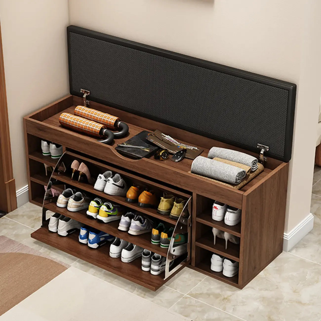 Entryway Drop Front Shoe Storage Bench with Flip-Top