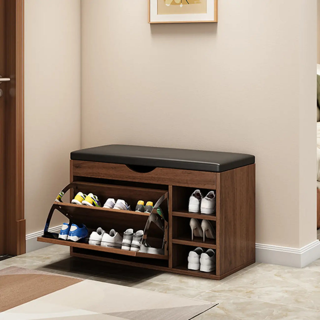Entryway Drop Front Shoe Storage Bench with Flip-Top