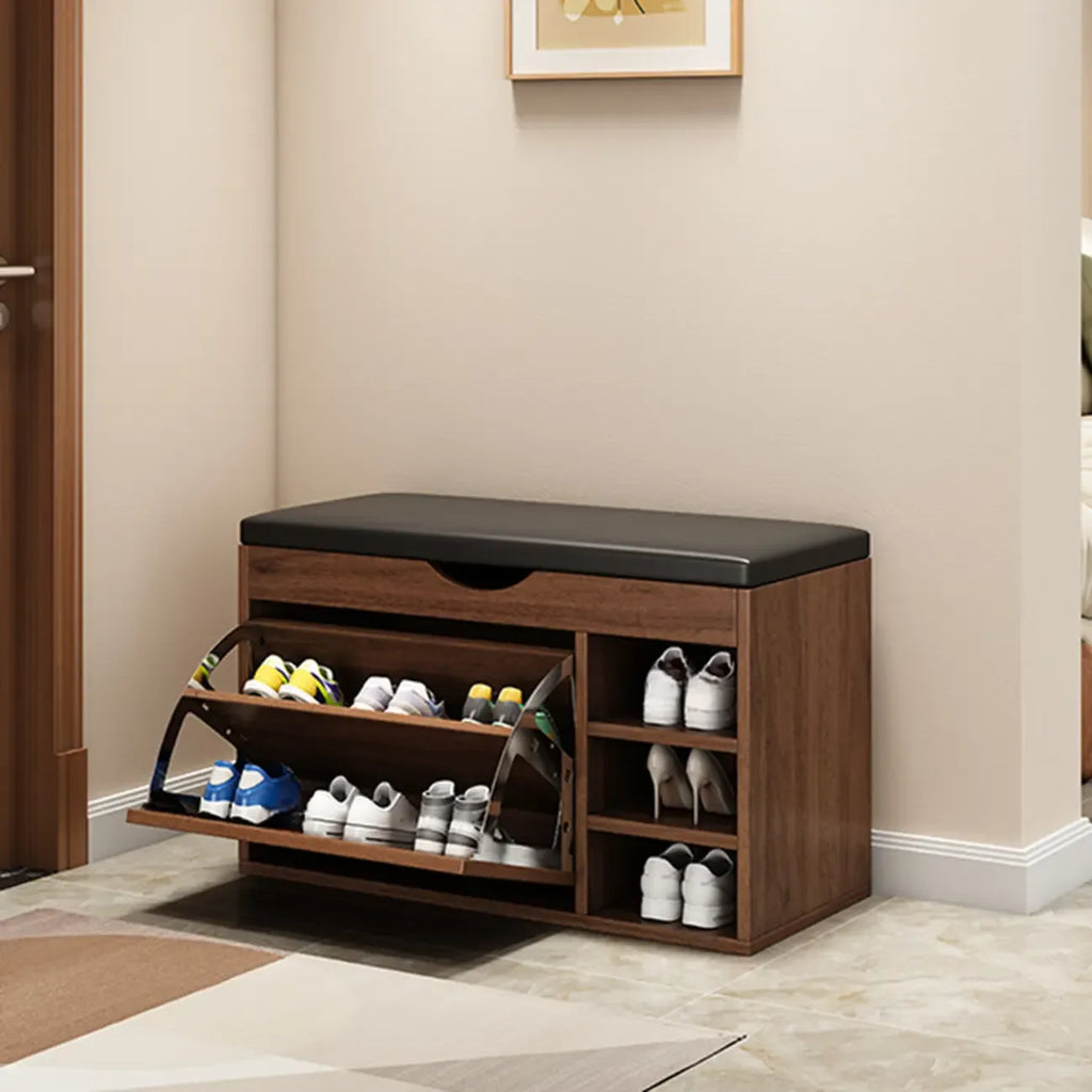 Entryway Drop Front Shoe Storage Bench with Flip-Top
