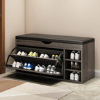 Entryway Drop Front Shoe Storage Bench with Flip-Top