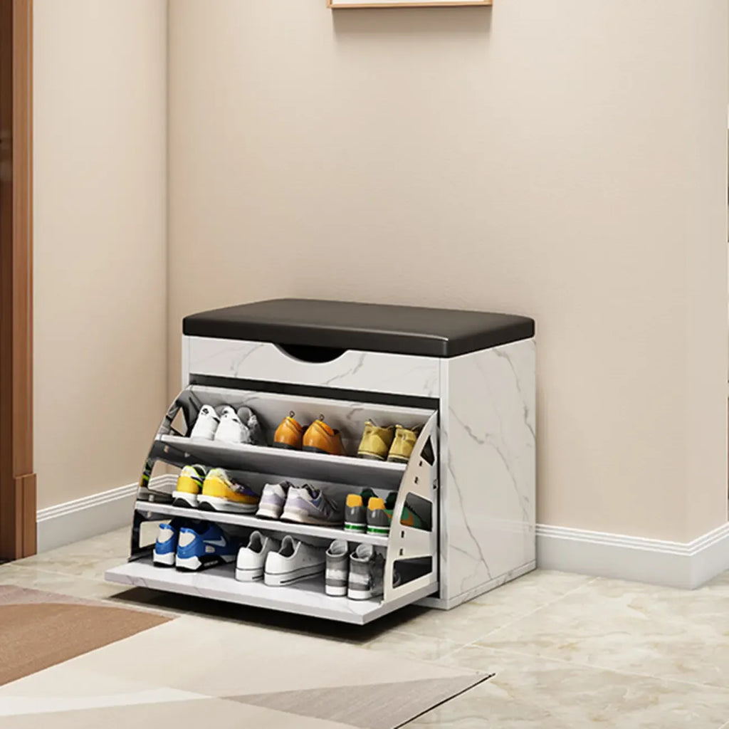 Entryway Drop Front Shoe Storage Bench with Flip-Top