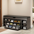 Entryway Drop Front Shoe Storage Bench with Flip-Top