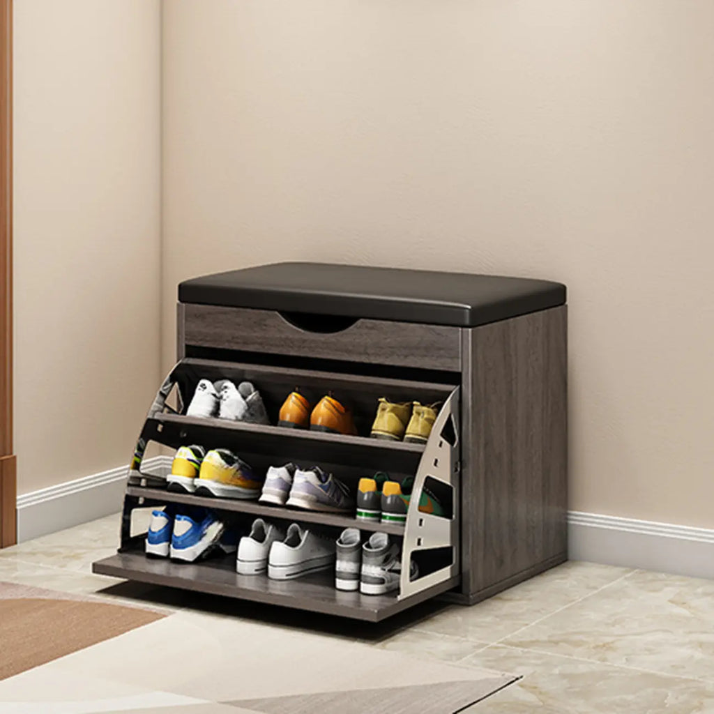 Entryway Drop Front Shoe Storage Bench with Flip-Top