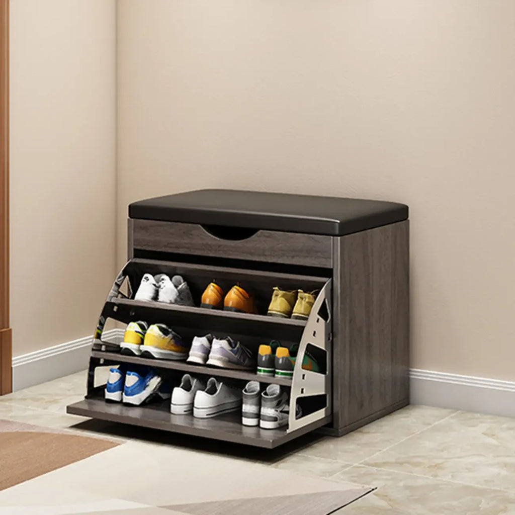 Entryway Drop Front Shoe Storage Bench with Flip-Top