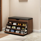 Entryway Drop Front Shoe Storage Bench with Flip-Top