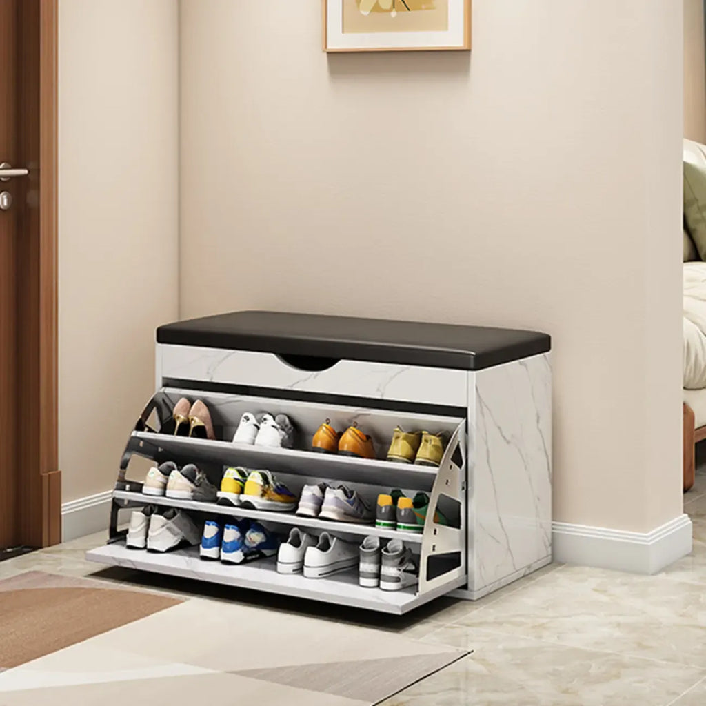 Entryway Drop Front Shoe Storage Bench with Flip-Top