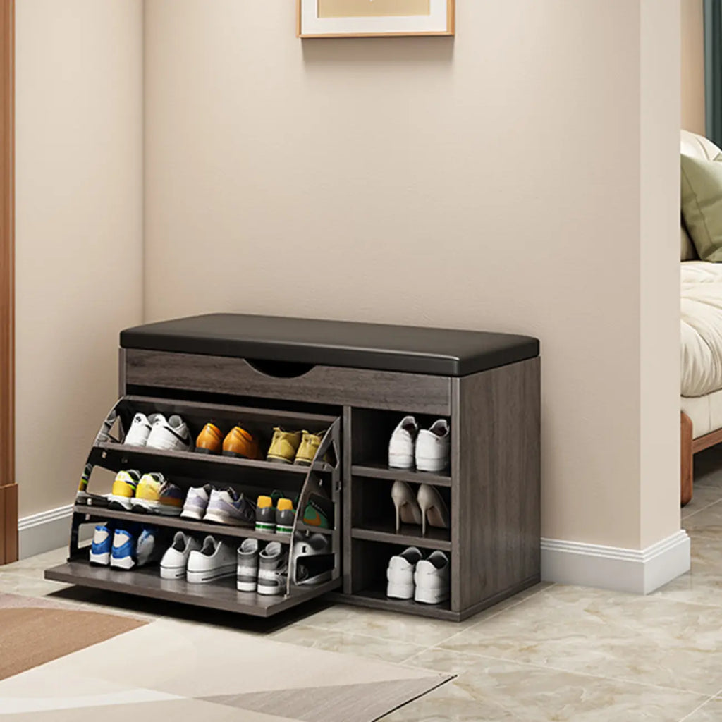 Entryway Drop Front Shoe Storage Bench with Flip-Top