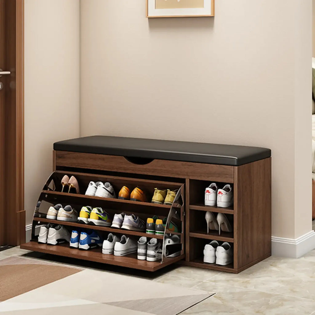 Entryway Drop Front Shoe Storage Bench with Flip-Top
