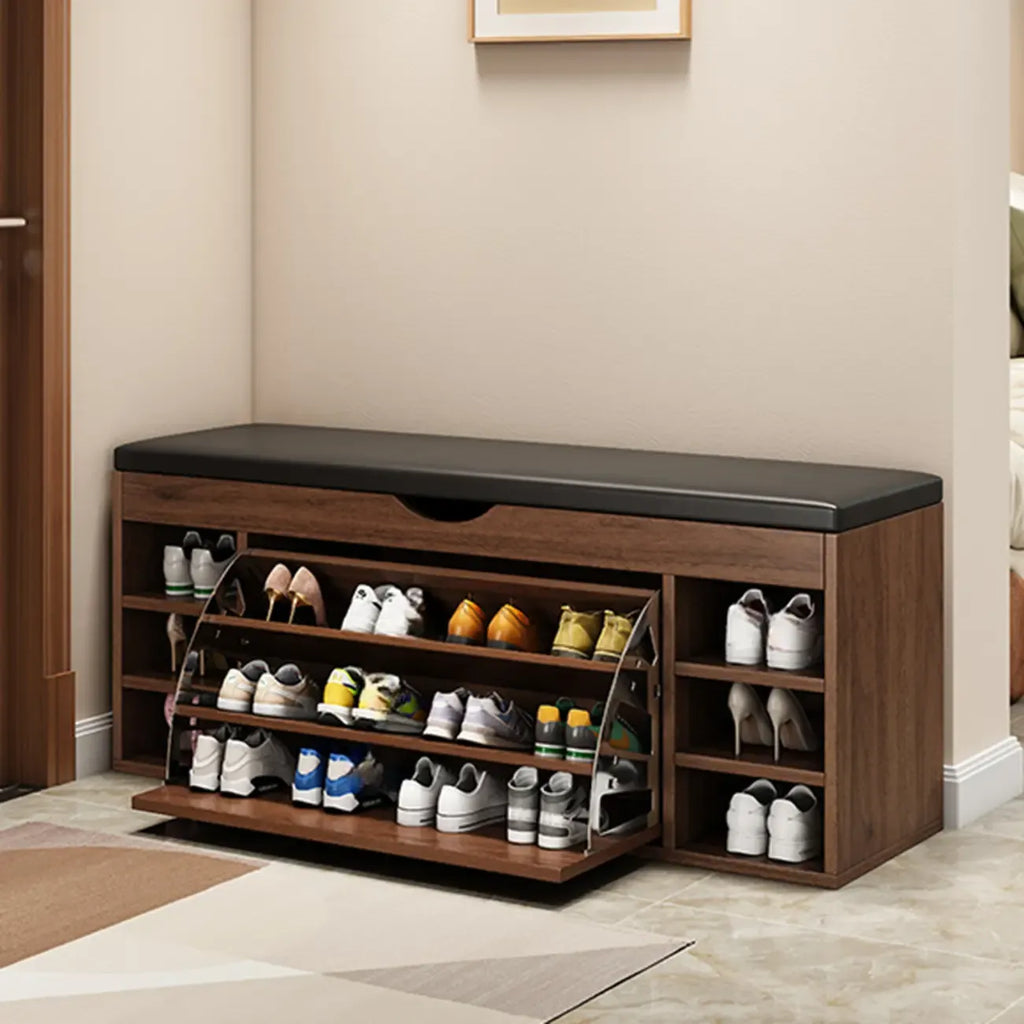 Entryway Drop Front Shoe Storage Bench with Flip-Top