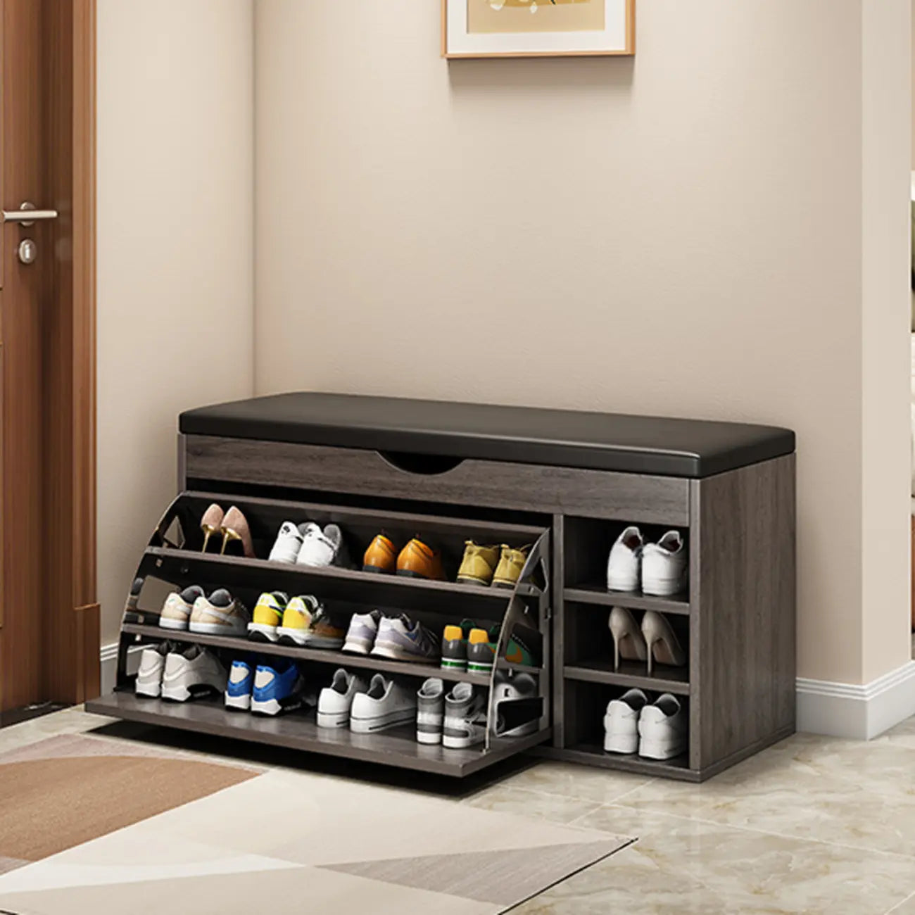 Entryway Drop Front Shoe Storage Bench with Flip-Top