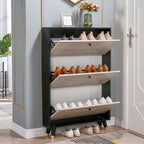 Black Drop Front Shoe Cabinet with Sliding Doors