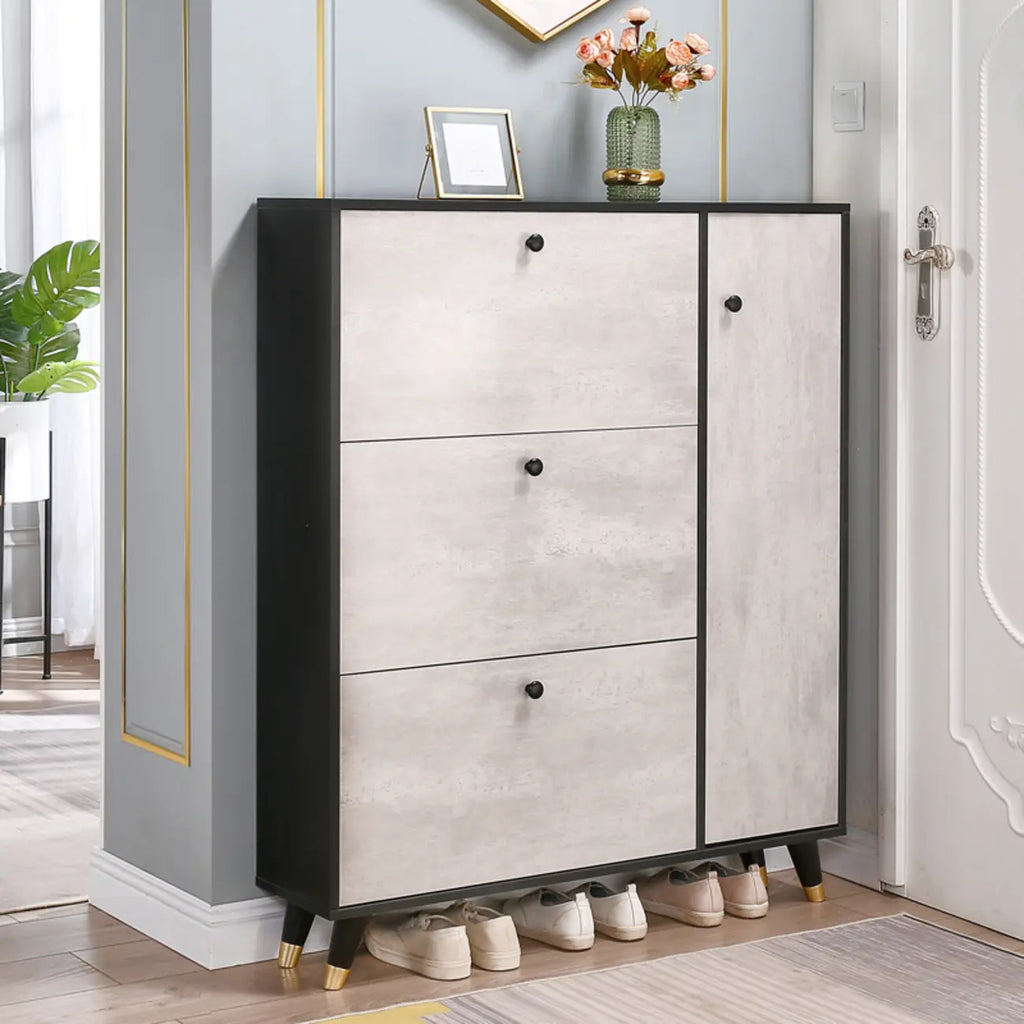 Black Drop Front Shoe Cabinet with Sliding Doors
