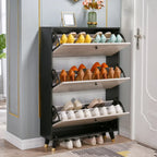 Black Drop Front Shoe Cabinet with Sliding Doors