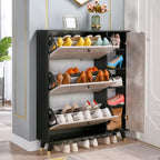 Black Drop Front Shoe Cabinet with Sliding Doors