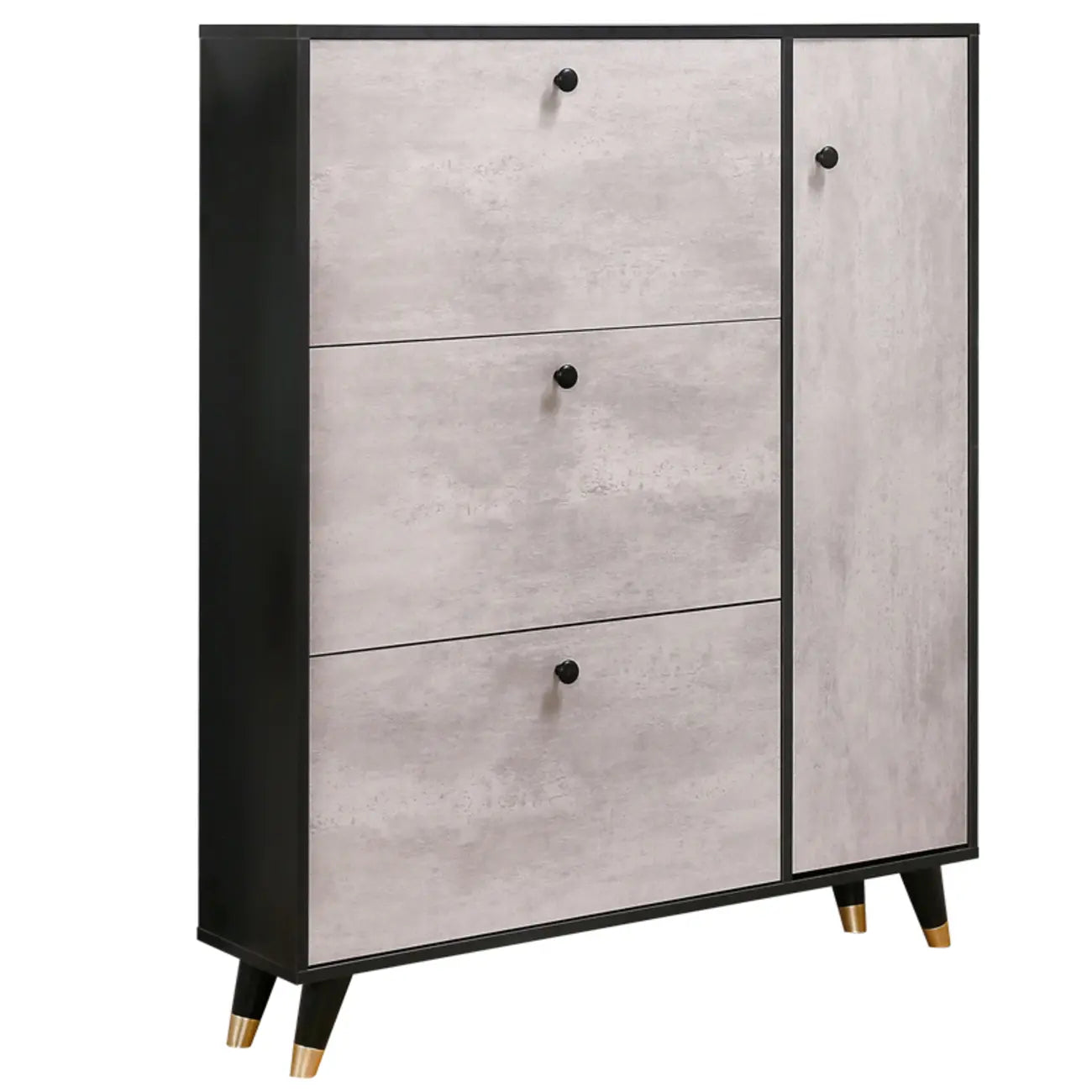 Black Drop Front Shoe Cabinet with Sliding Doors