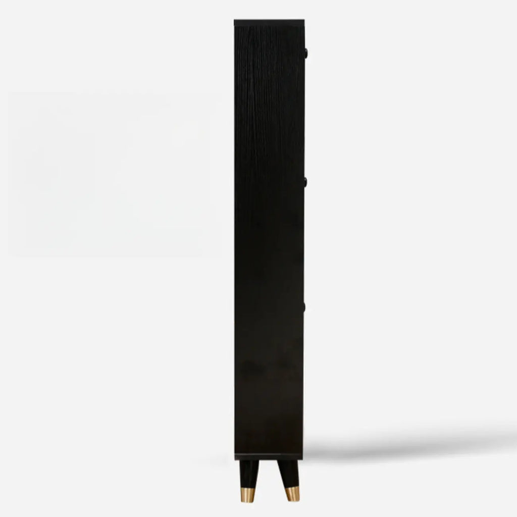 Black Drop Front Shoe Cabinet with Sliding Doors