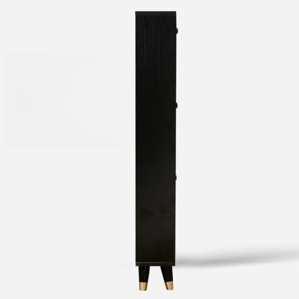 Black Drop Front Shoe Cabinet with Sliding Doors