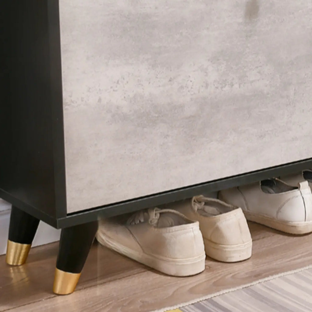 Black Drop Front Shoe Cabinet with Sliding Doors