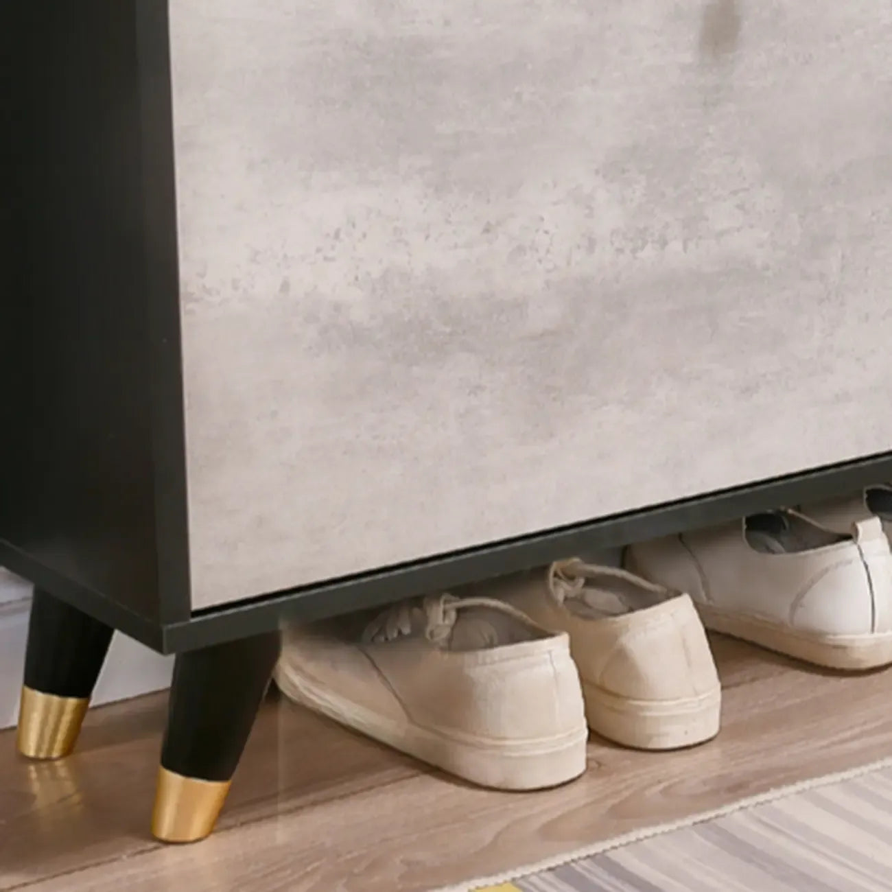 Black Drop Front Shoe Cabinet with Sliding Doors