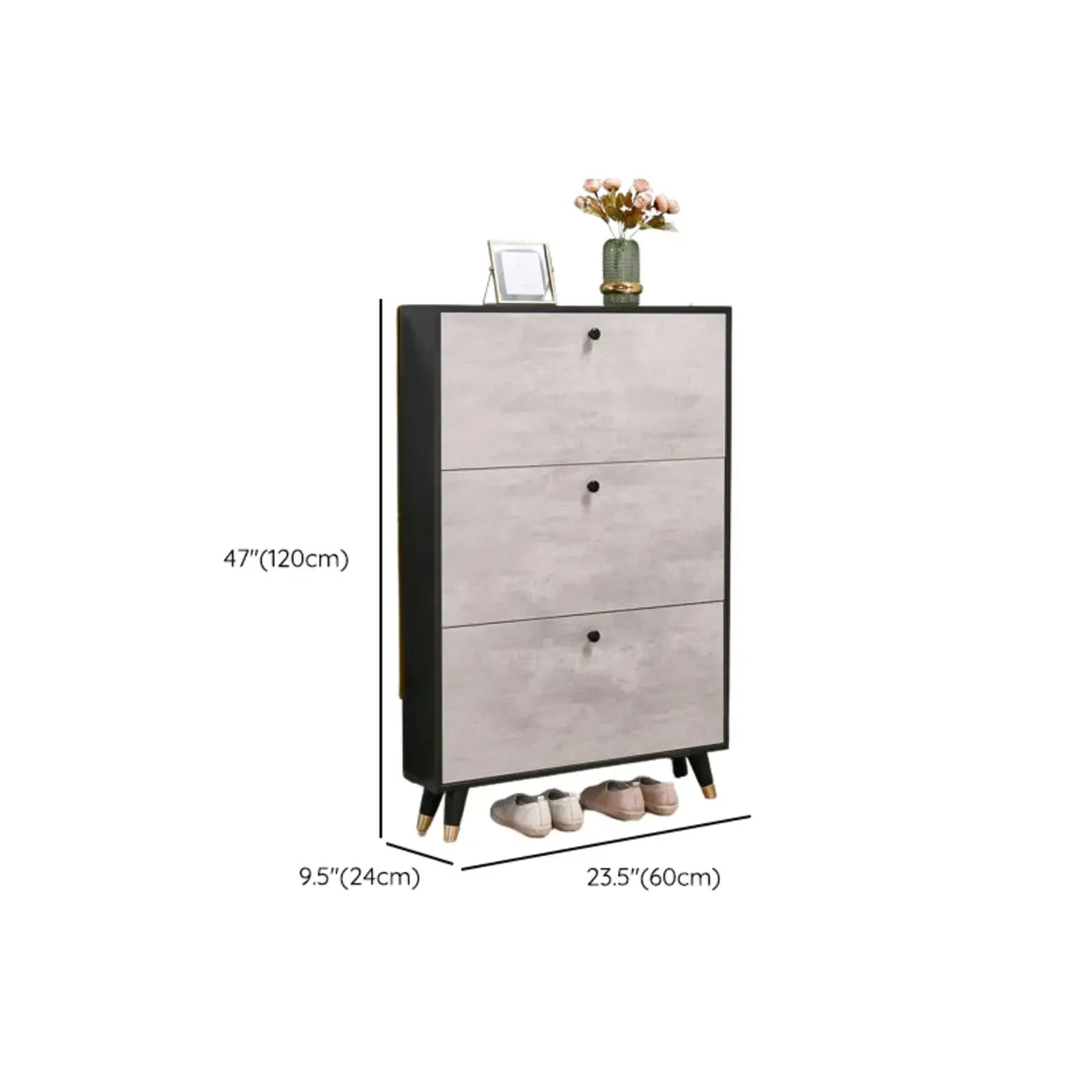 Black Drop Front Shoe Cabinet with Sliding Doors