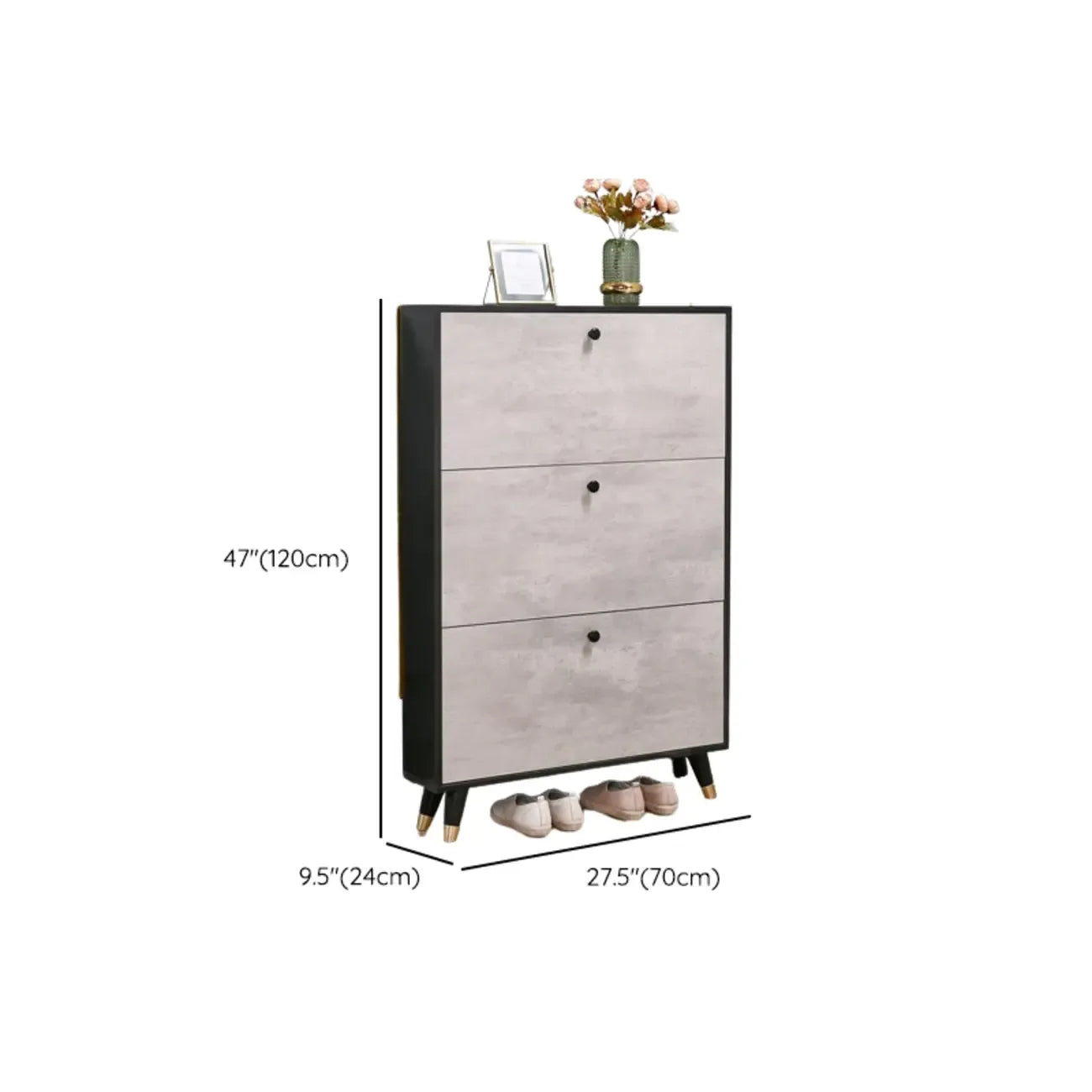 Black Drop Front Shoe Cabinet with Sliding Doors