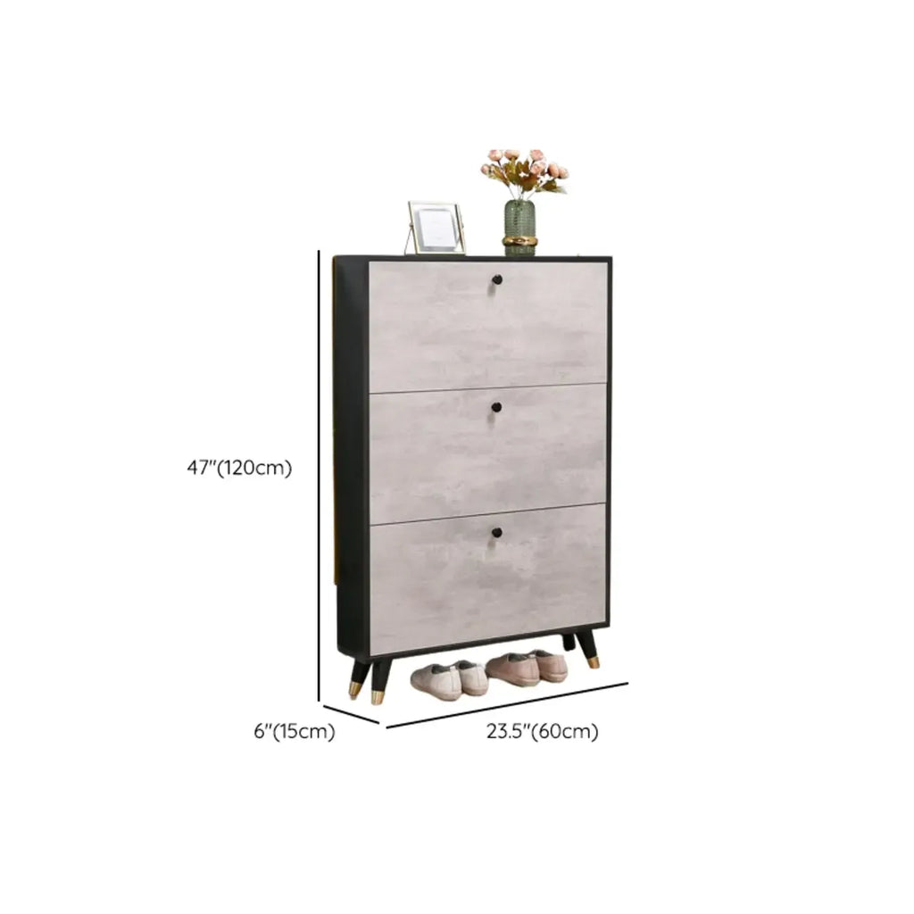 Black Drop Front Shoe Cabinet with Sliding Doors