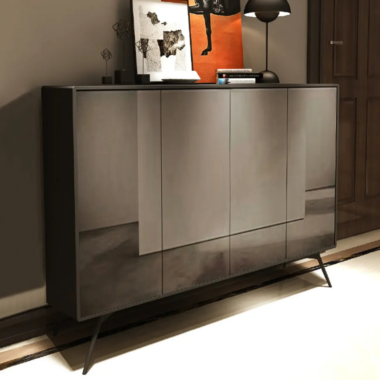 Elegant Grey Shoe Cabinet with Doors & Adjustable Shelves