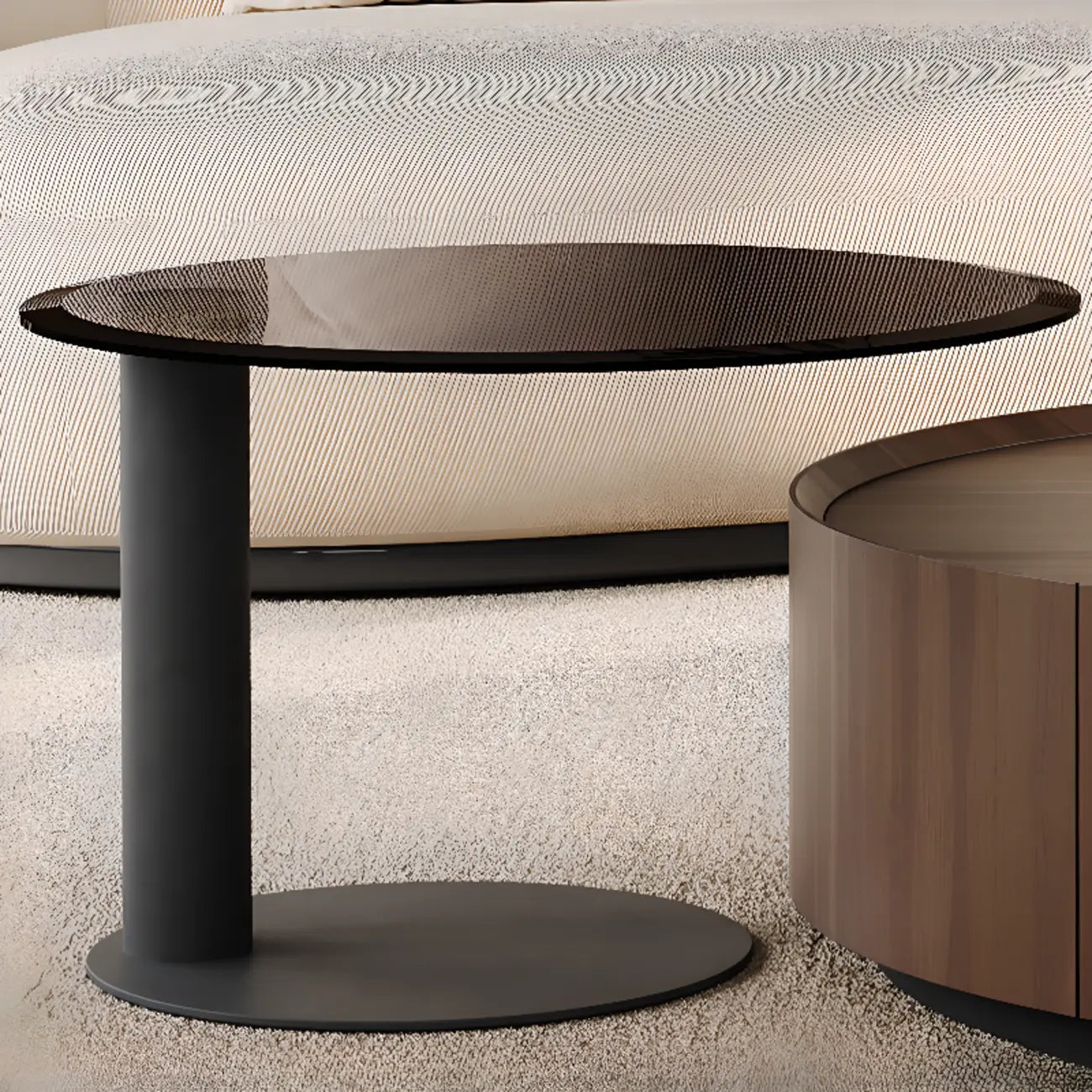 Brown Round Sleek Round Wood Coffee Table with Storage