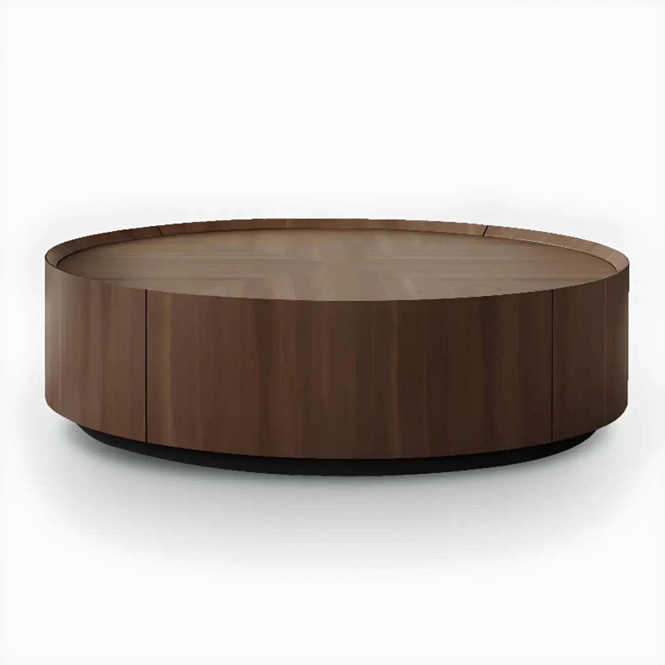 Brown Round Sleek Round Wood Coffee Table with Storage