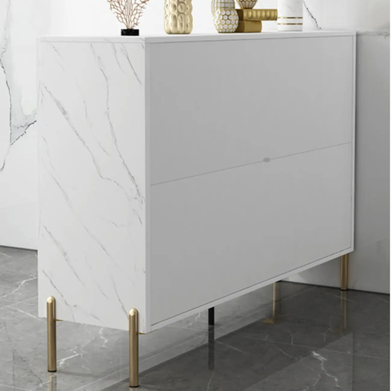 Hallway Wood White Shoe Storage Cabinet with Gold Legs
