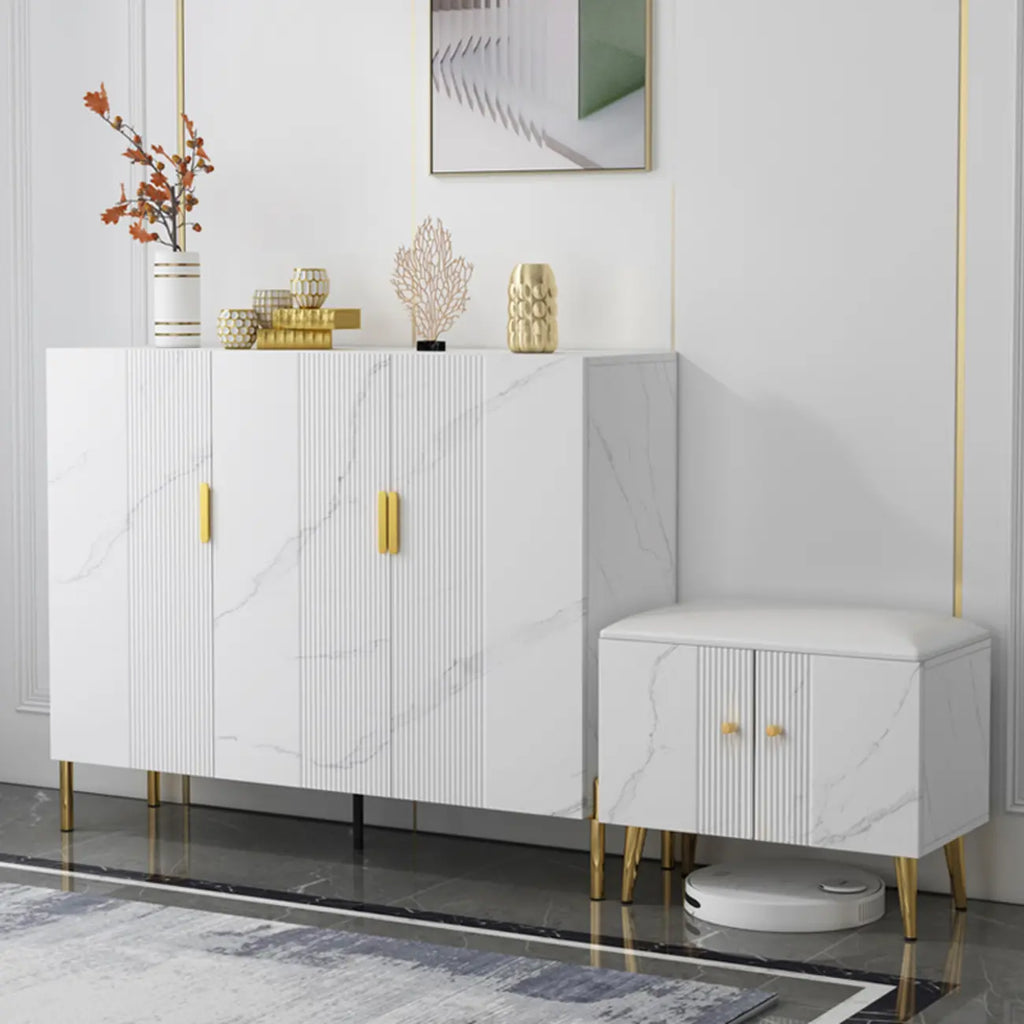 Hallway Wood White Shoe Storage Cabinet with Gold Legs