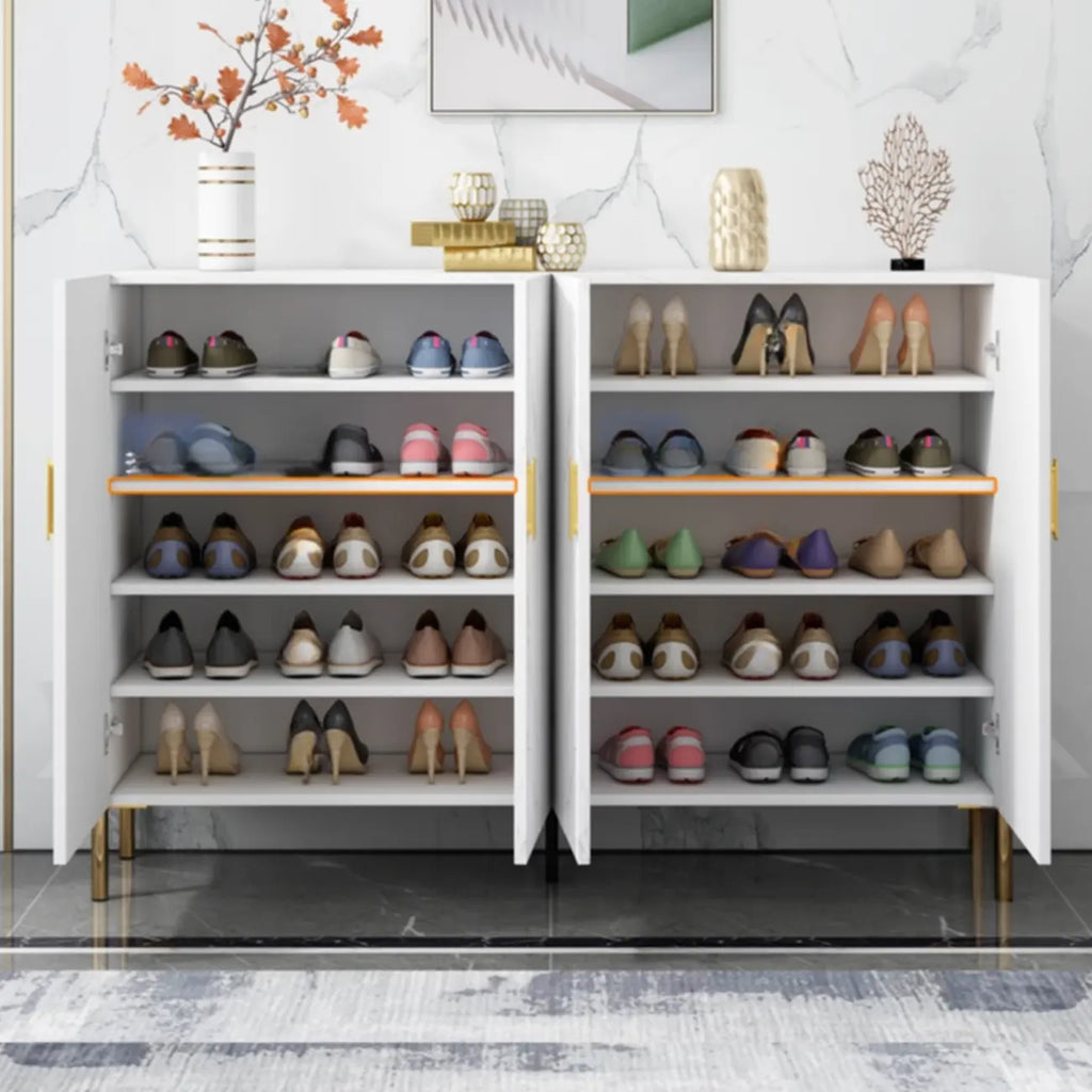 Hallway Wood White Shoe Storage Cabinet with Gold Legs