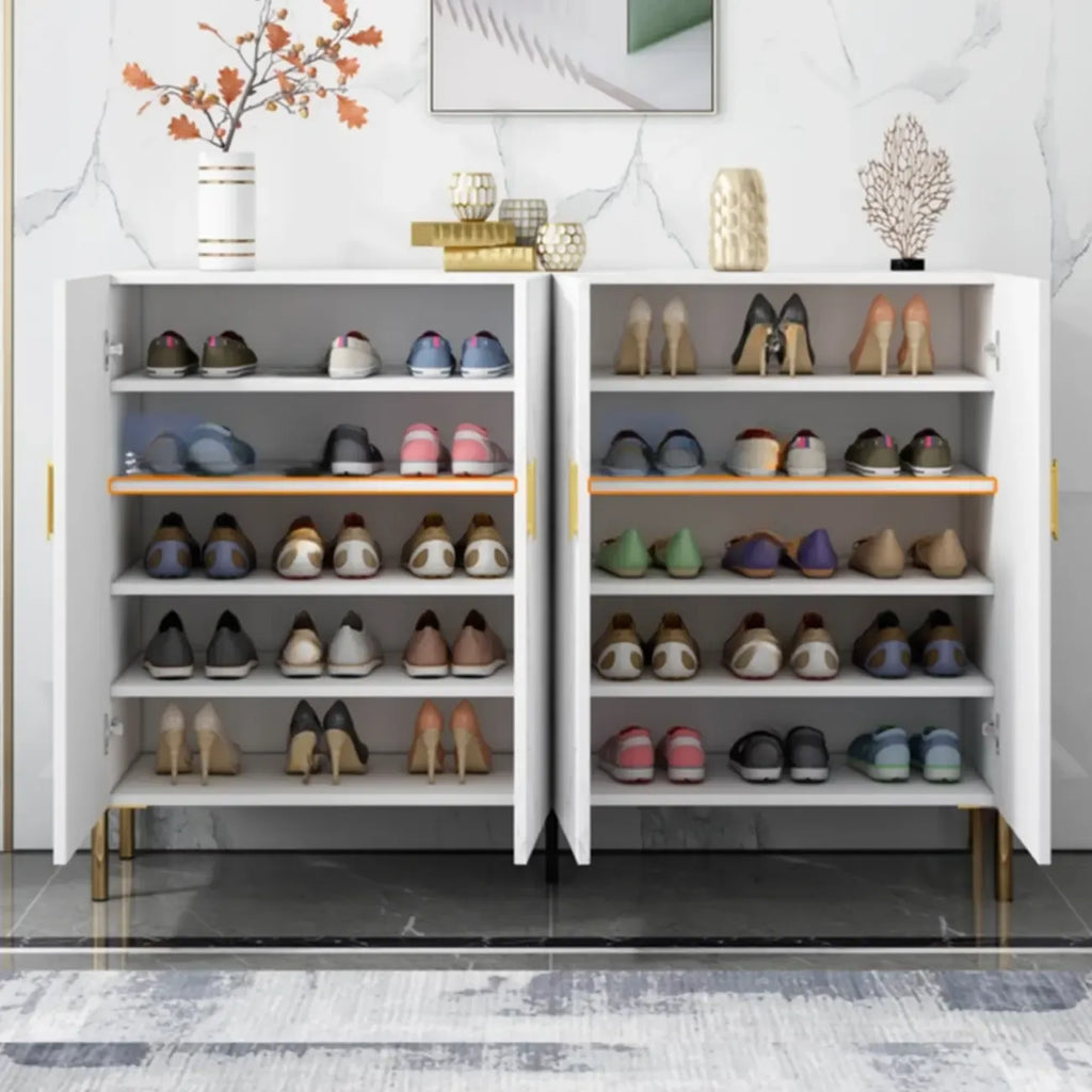 Hallway Wood White Shoe Storage Cabinet with Gold Legs