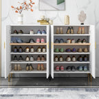 Hallway Wood White Shoe Storage Cabinet with Gold Legs