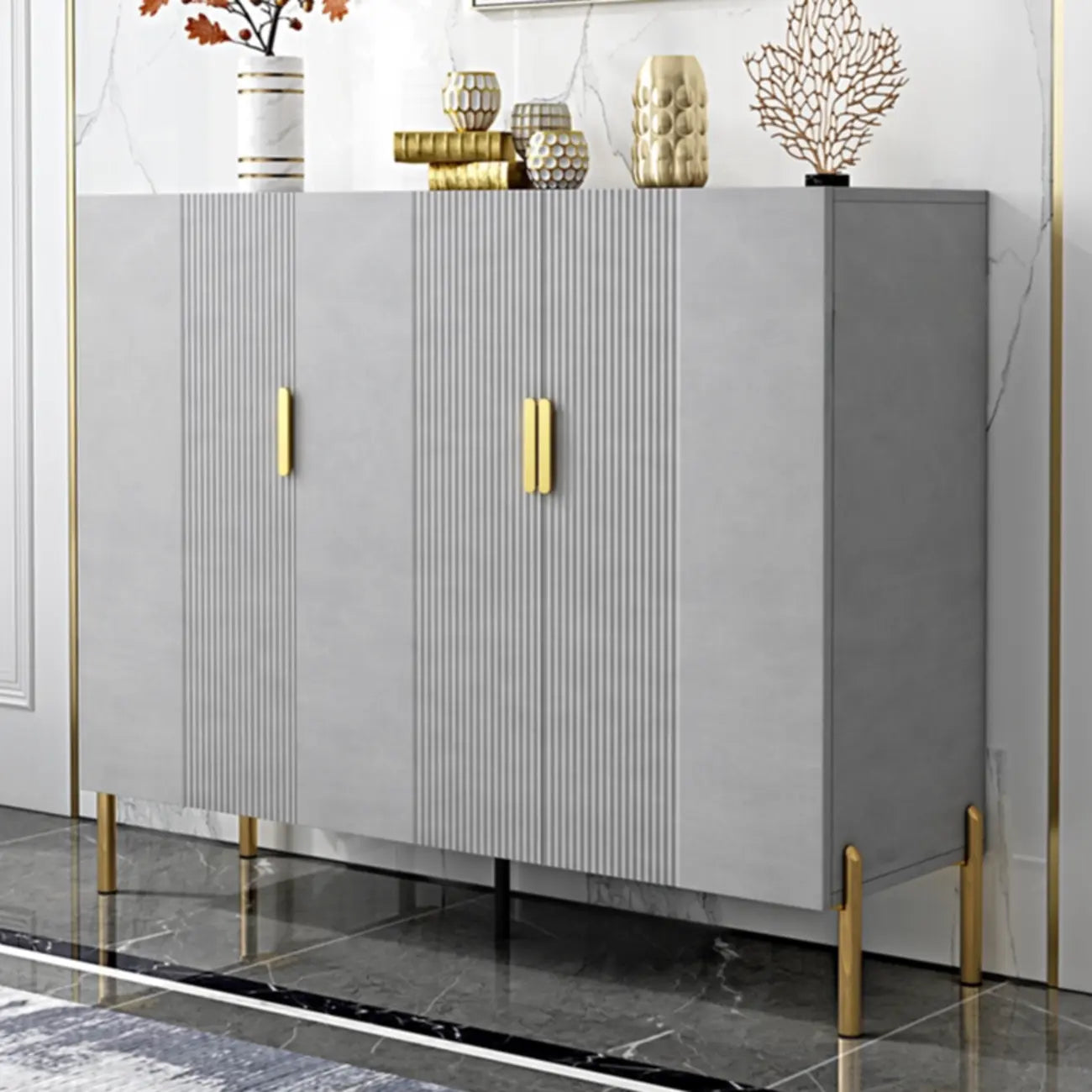 Hallway Wood White Shoe Storage Cabinet with Gold Legs