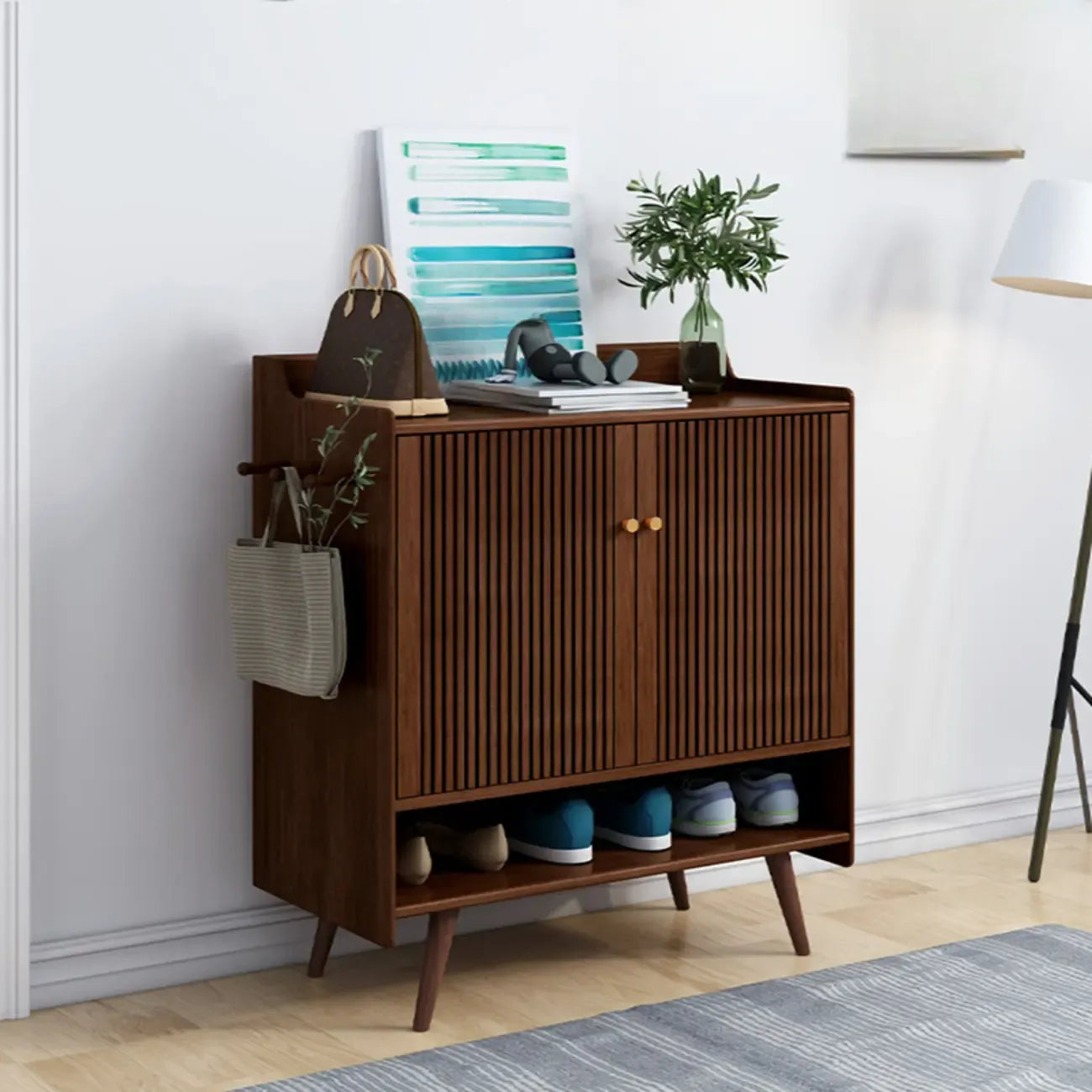 Modern Wood Shoe Cabinet with Doors for Entryway